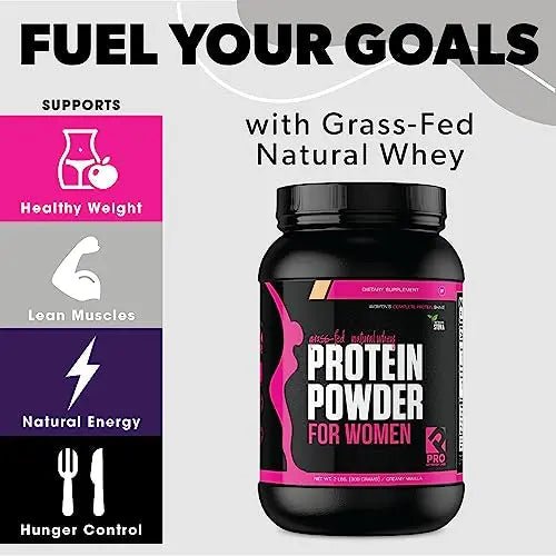 Whey Protein Powder for Women - Supports Lean Muscle - Low Carb - Gluten Free - Grass Fed & rBGH Hormone Free (Creamy Vanilla, 2 lb) - Maple Wellness Supplements