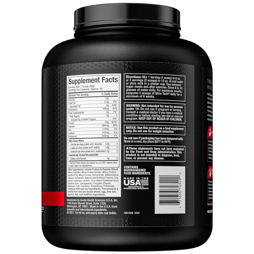 Whey Protein Powder, MuscleTech Nitro-Tech Whey Protein Isolate & Peptides, Protein - Maple Wellness Supplements
