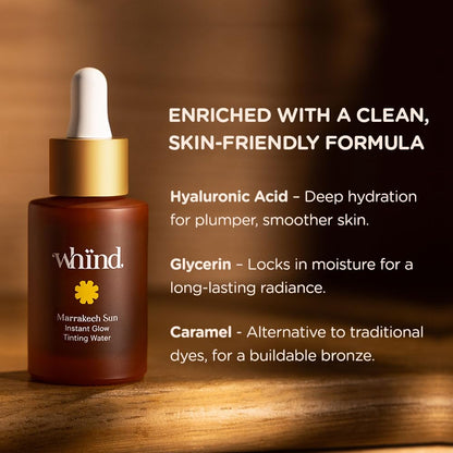 WHIND Marrakech Sun Instant Glow Tinting Water- Self Tanner Face Drops –Bronzing for Face –Lightweight Tanner/Natural Tan- Streak-Free Glow – Tan Drops for Radiant Skin - 1oz / 30ml - Maple Wellness Supplements