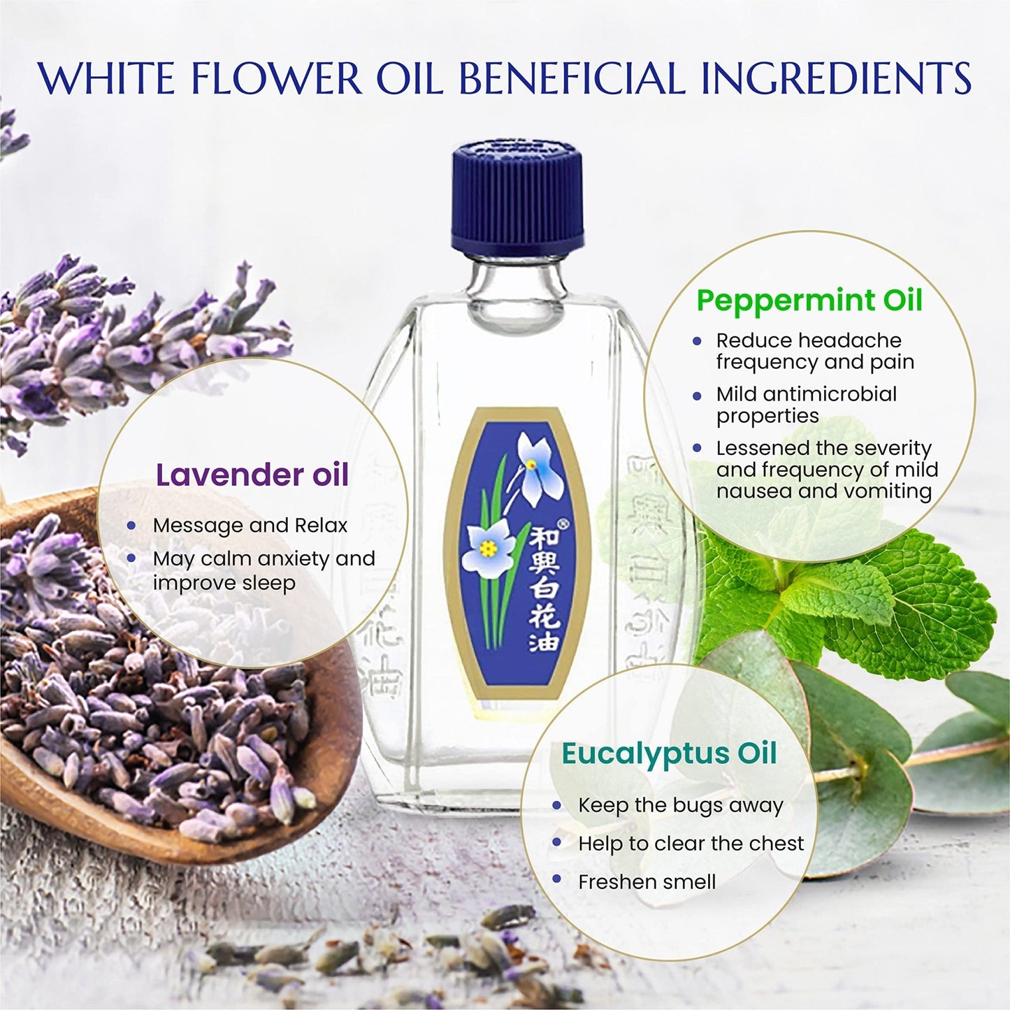 White Flower Analgesic Balm Embrocation Medicated Oil (Hoe Hin Pak Fah Yeow) (20ml/ Pack of 3) - Maple Wellness Supplements