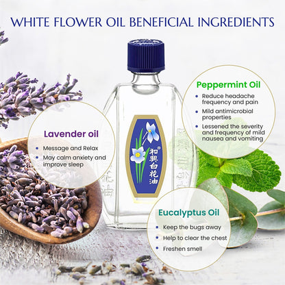 White Flower Analgesic Balm Embrocation Medicated Oil (Hoe Hin Pak Fah Yeow) (20ml/ Pack of 3) - Maple Wellness Supplements