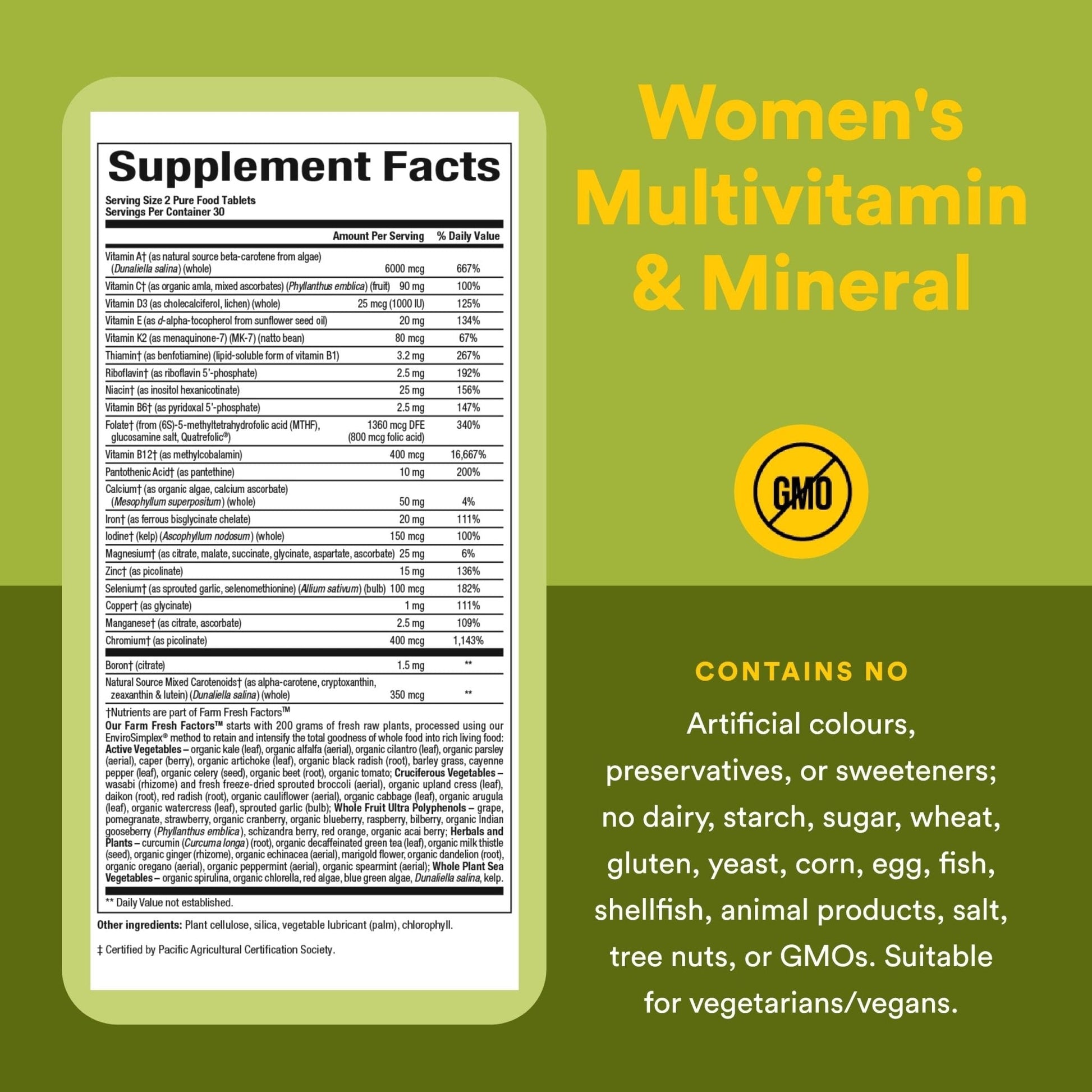 Whole Earth & Sea from Natural Factors, Women's Multivitamin & Mineral, Whole Food Supplement, Vegan, 60 tablets (30 servings) - Maple Wellness Supplements
