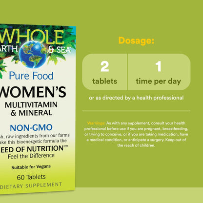 Whole Earth & Sea from Natural Factors, Women's Multivitamin & Mineral, Whole Food Supplement, Vegan, 60 tablets (30 servings) - Maple Wellness Supplements