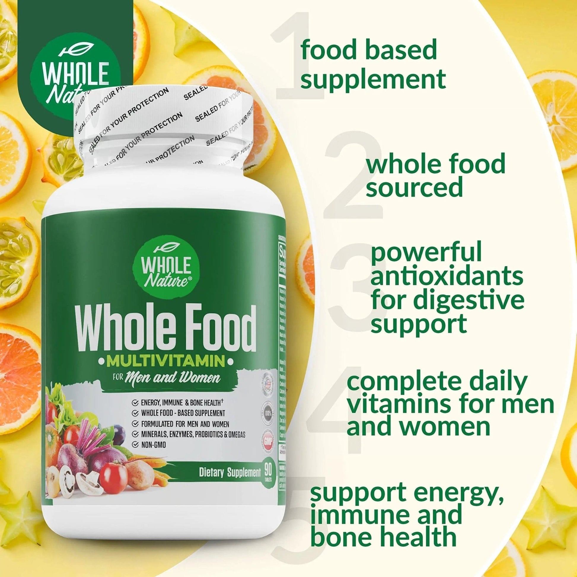 Whole Nature Whole Food Multivitamin for Men and Women Complete Daily Superfood Vitamins Plus Minerals Digestive Enzymes - Maple Wellness Supplements