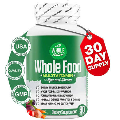 Whole Nature Whole Food Multivitamin for Men and Women Complete Daily Superfood Vitamins Plus Minerals Digestive Enzymes - Maple Wellness Supplements