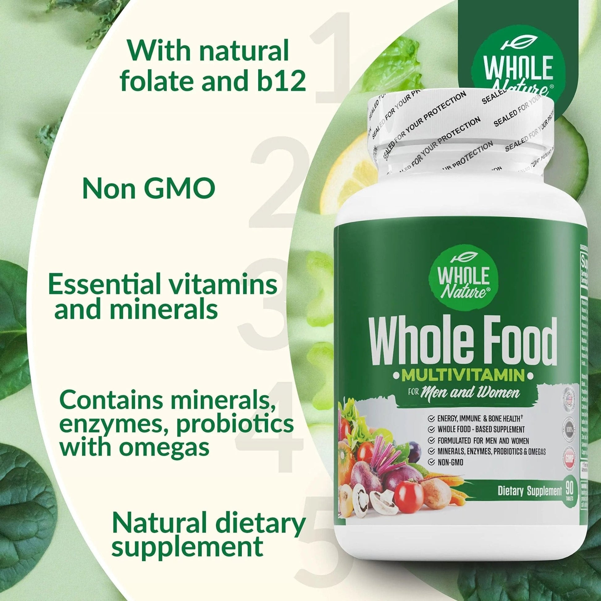 Whole Nature Whole Food Multivitamin for Men and Women Complete Daily Superfood Vitamins Plus Minerals Digestive Enzymes - Maple Wellness Supplements