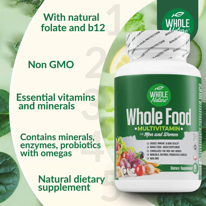 Whole Nature Whole Food Multivitamin for Men and Women Complete Daily Superfood Vitamins Plus Minerals Digestive Enzymes - Maple Wellness Supplements