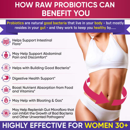 Wholesome Wellness Dr. Formulated Raw Probiotics for Women 100 Billion CFUs Capsules with Prebiotics, Digestive Enzymes - Maple Wellness Supplements