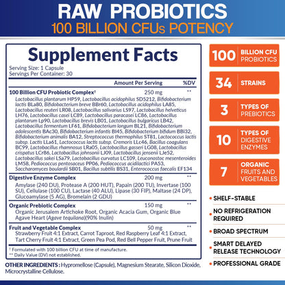 Wholesome Wellness Organic Raw Probiotics 100 Billion CFU, Dr Formulated for Women and Men, Complete Adult Supplement with Prebiotics - Maple Wellness Supplements