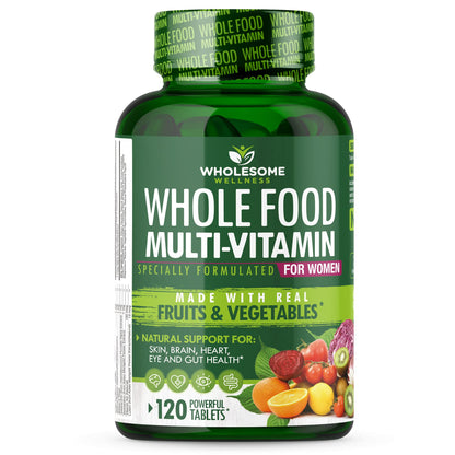 Wholesome Wellness Whole Food Multivitamin for Women - Natural Multi Vitamins, Minerals, Organic Extracts - 120 Tablets - Maple Wellness Supplements