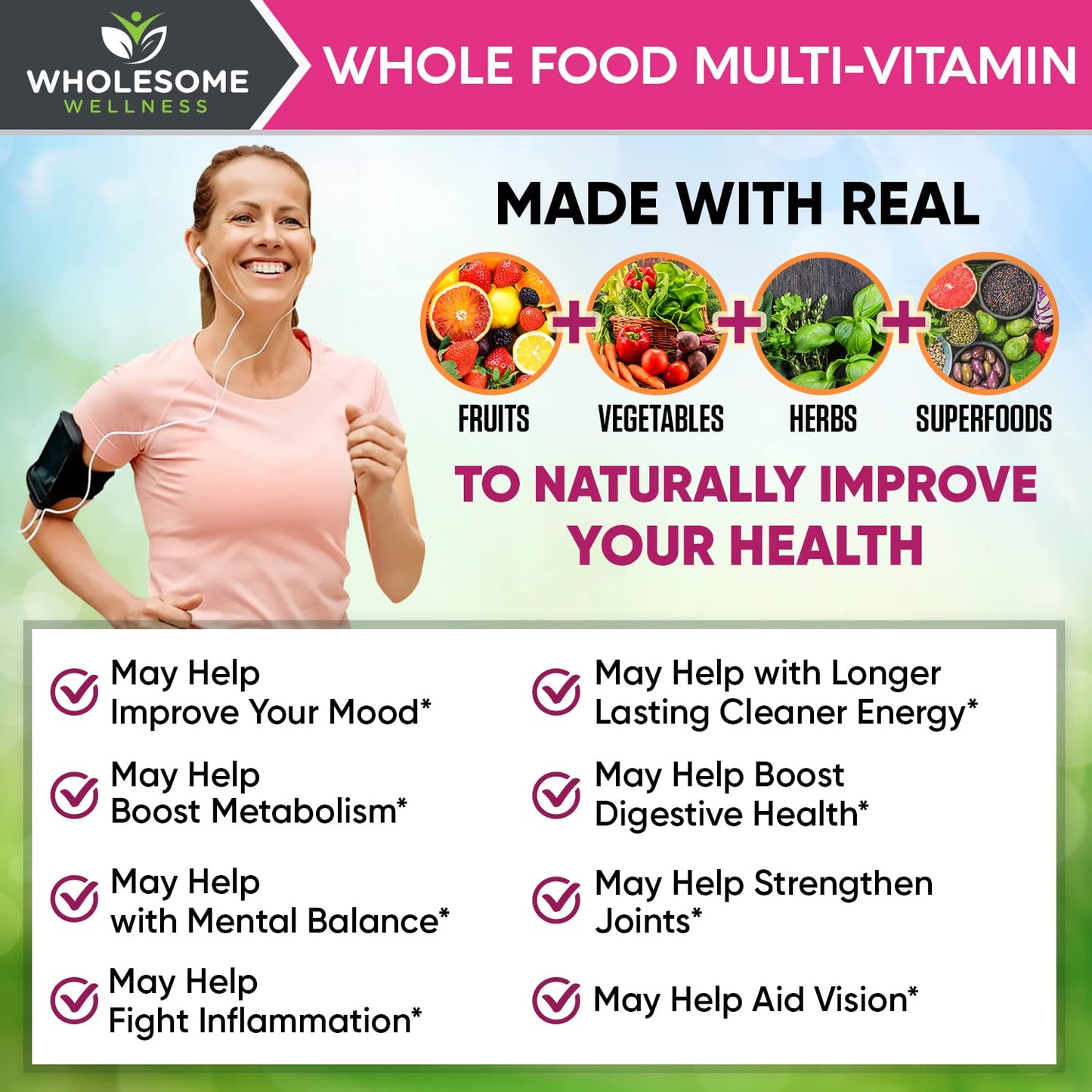 Wholesome Wellness Whole Food Multivitamin for Women - Natural Multi Vitamins, Minerals, Organic Extracts - 120 Tablets - Maple Wellness Supplements