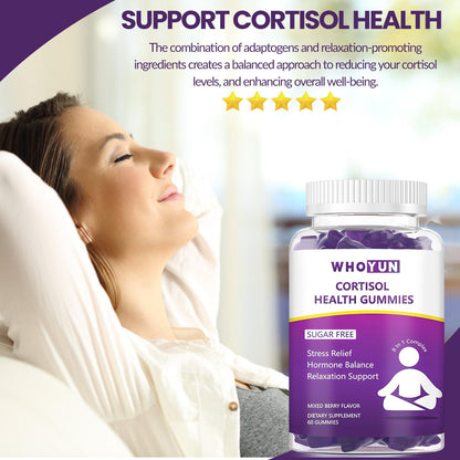 Whoyun Cortisol Supplement Gummies for Women, Lower Cortisol with Phosphatidylserine Ashwagandha Magnesium, Stress Relief, Vegan Sugar Free, 60 Count - Maple Wellness Supplements