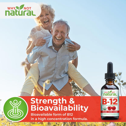 Why Not Natural Organic Vitamin B12 Liquid - Sublingual Extra Strength 60 x 5000 mcg Methylcobalamin Drops, Vegan, - Maple Wellness Supplements
