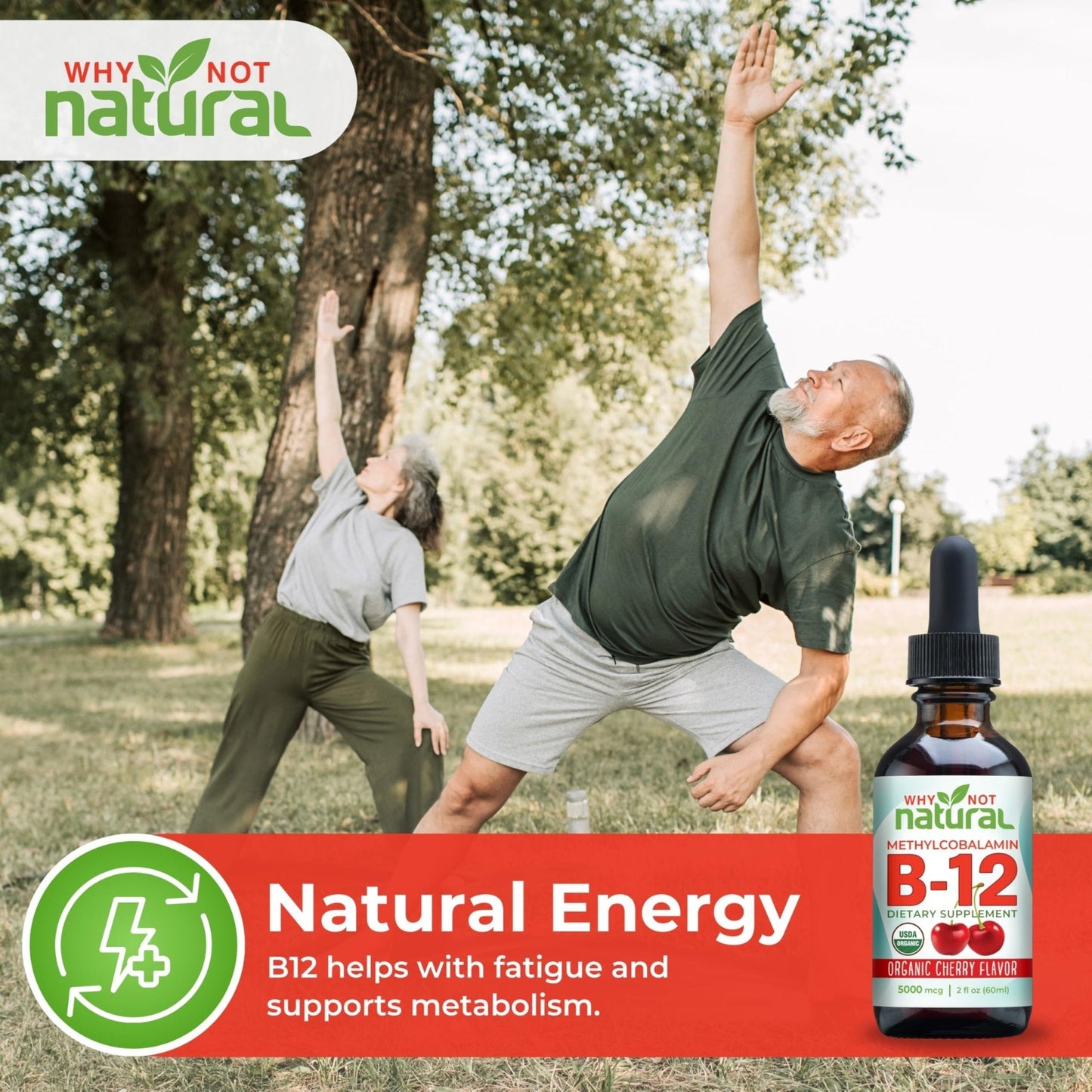Why Not Natural Organic Vitamin B12 Liquid - Sublingual Extra Strength 60 x 5000 mcg Methylcobalamin Drops, Vegan, - Maple Wellness Supplements