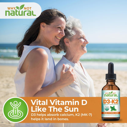 Why Not Natural Organic Vitamin D3 K2 (MK-7) Liquid Drops, 5000 IU of sublingual D3 with Coconut MCT Oil - Maple Wellness Supplements