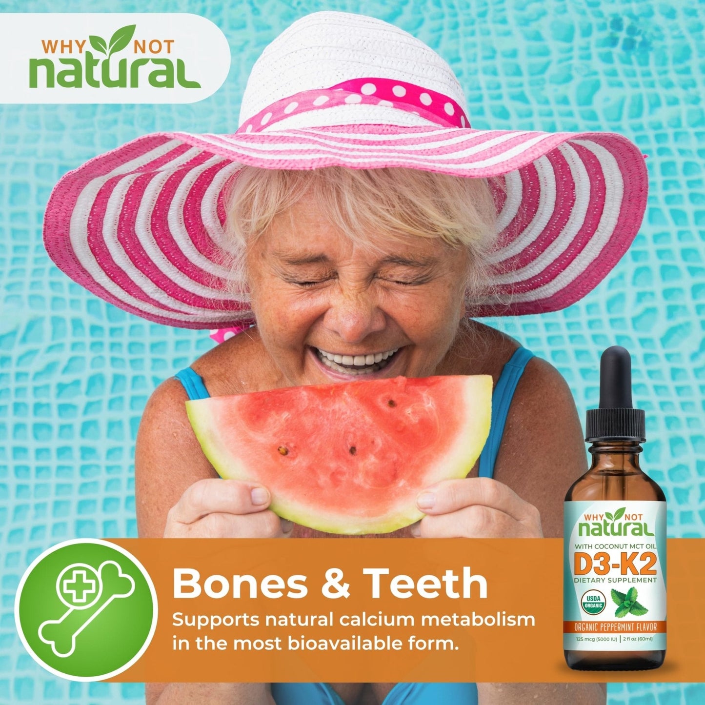 Why Not Natural Organic Vitamin D3 K2 (MK-7) Liquid Drops, 5000 IU of sublingual D3 with Coconut MCT Oil - Maple Wellness Supplements