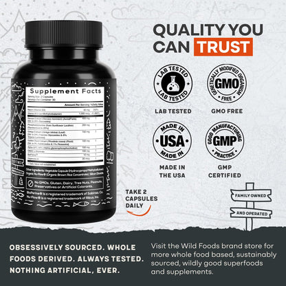 Wild Focus Brain Supplements | Caffeine-Free, Plant-Based Botanicals | Lions Mane, Ginkgo Biloba, Bacopa Monnieri, Lemon Balm | 100% Natural Nootropic | 60 caps - Maple Wellness Supplements