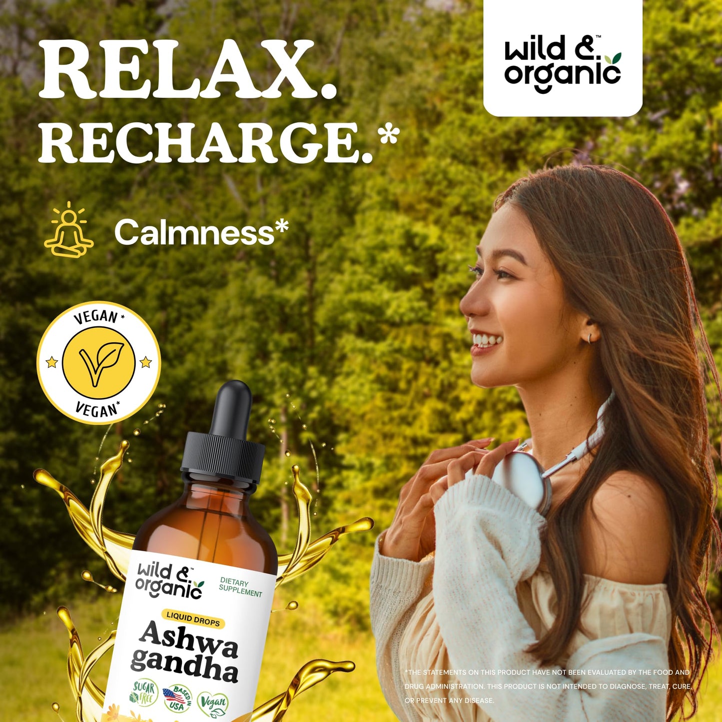Wild & Organic Ashwagandha Drops - Mood Support & Positive Energy - 500 mg Ashwagandha for Women & Men - Add to Tea Liquid Extract for Relaxation - Non-GMO, Sugar & Alcohol-Free Tincture - 4 fl oz - Maple Wellness Supplements
