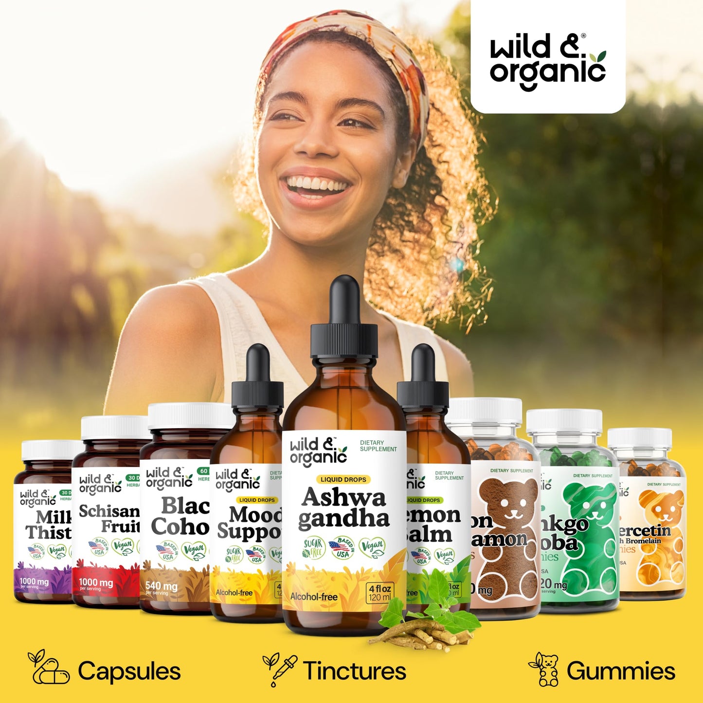 Wild & Organic Ashwagandha Drops - Mood Support & Positive Energy - 500 mg Ashwagandha for Women & Men - Add to Tea Liquid Extract for Relaxation - Non-GMO, Sugar & Alcohol-Free Tincture - 4 fl oz - Maple Wellness Supplements