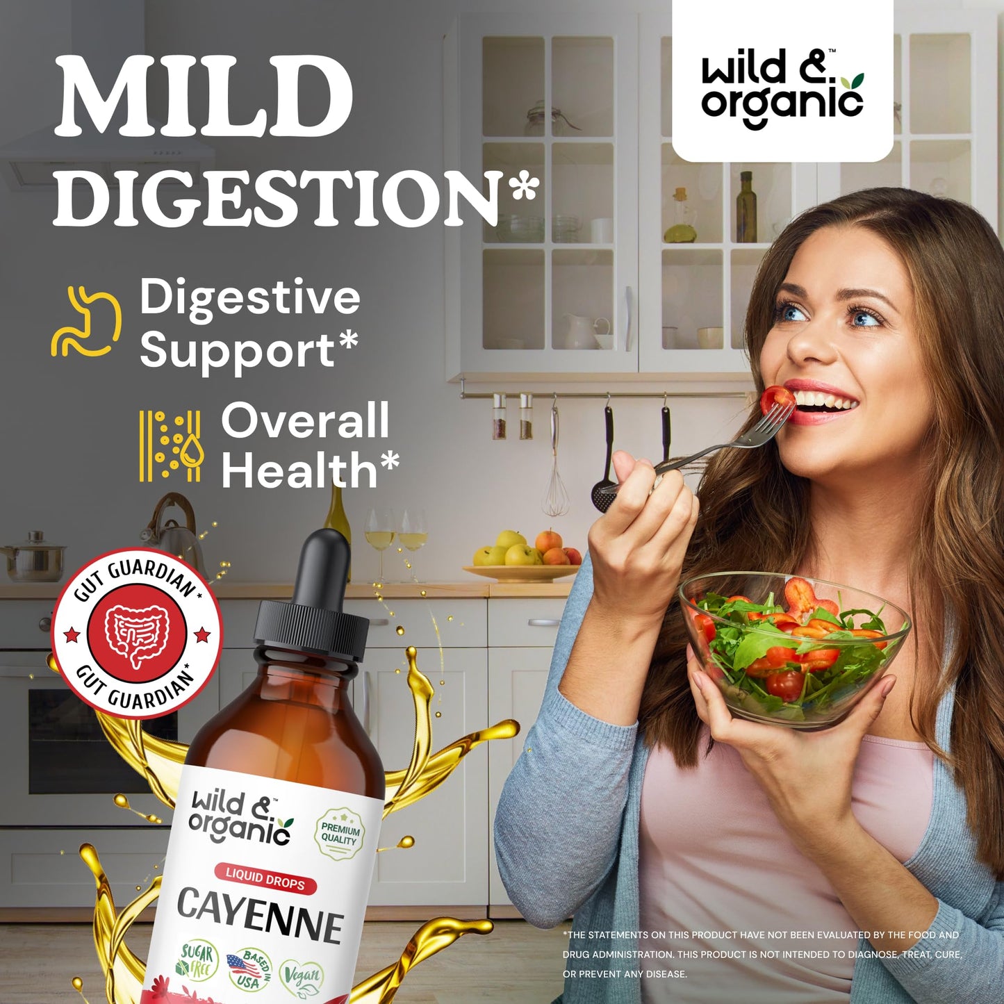 Wild & Organic Cayenne Pepper Tincture - Digestive Support with Capsaicin Extract - Cayenne Pepper Liquid Drops for Overall Well-Being - Unflavored, Vegan, Sugar & Alcohol-Free - 4 fl oz - Maple Wellness Supplements