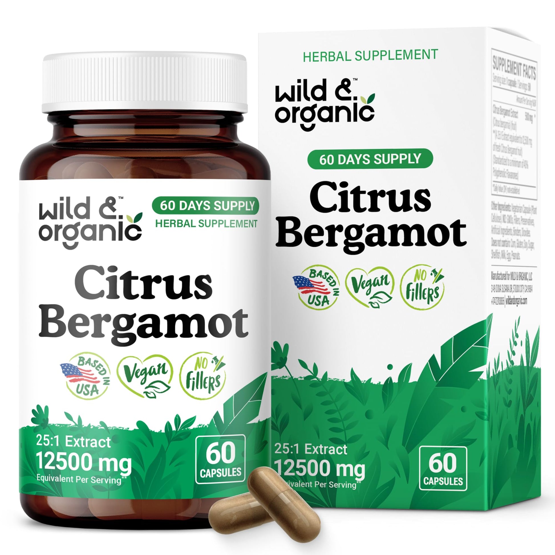 Wild & Organic Citrus Bergamot Capsules - Antioxidant & Overall Support - Citrus Bergamot Extract Capsules - Bergamia Fruit Powder Supplement - Maple Wellness Supplements