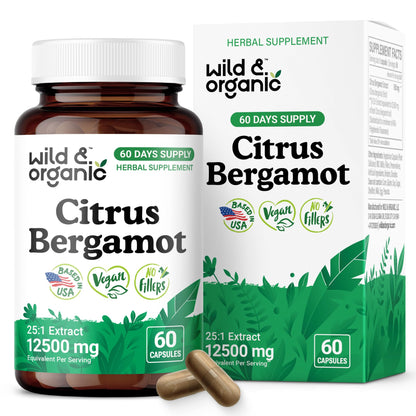 Wild & Organic Citrus Bergamot Capsules - Antioxidant & Overall Support - Citrus Bergamot Extract Capsules - Bergamia Fruit Powder Supplement - Maple Wellness Supplements