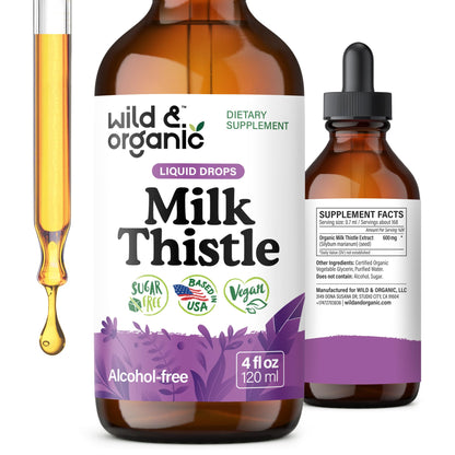 Wild & Organic Milk Thistle Liquid Drops - Liver Cleanse Detox - Silymarin Milk Thistle Supplement for Liver Support - Add to Tea - Silybum Marianum Seed Extract Tincture - Maple Wellness Supplements