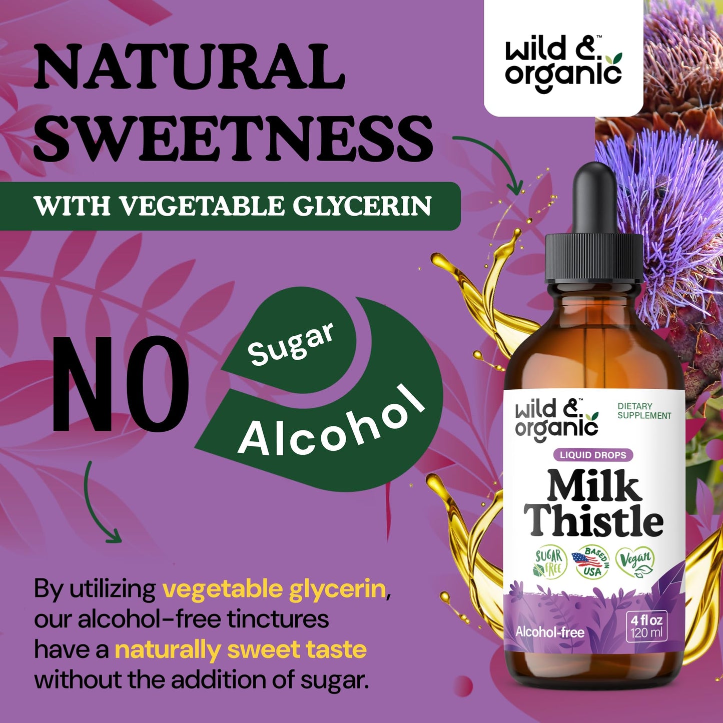Wild & Organic Milk Thistle Liquid Drops - Liver Cleanse Detox - Silymarin Milk Thistle Supplement for Liver Support - Add to Tea - Silybum Marianum Seed Extract Tincture - Maple Wellness Supplements