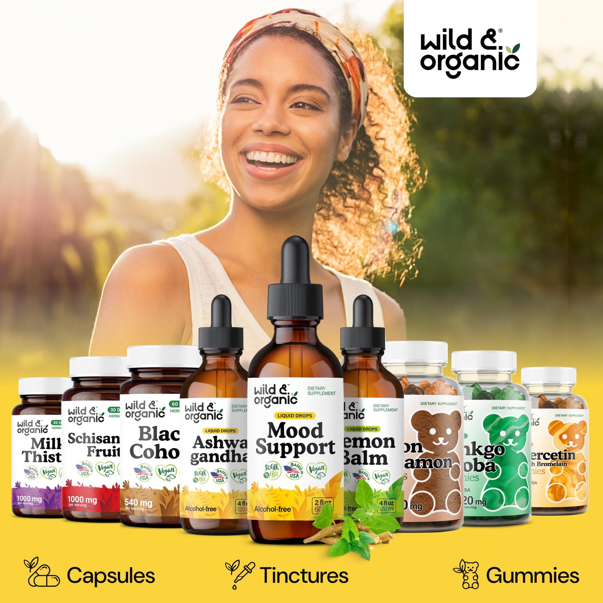 Wild & Organic Mood Support Drops - Good Mood Supplements w/Ashwagandha Root & Rhodiola Rosea - Natural Liquid Drops for Positive Energy - Calm and Relax Supplements for Women and Men - 2 oz - Maple Wellness Supplements