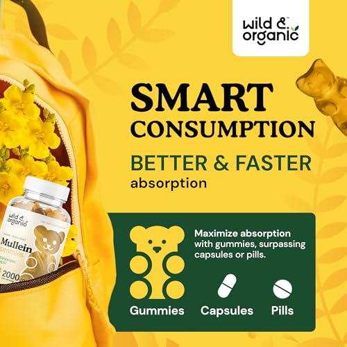 Wild & Organic Mullein Gummies - Daily Dietary Supplement for Respiratory, Digestive - Maple Wellness Supplements