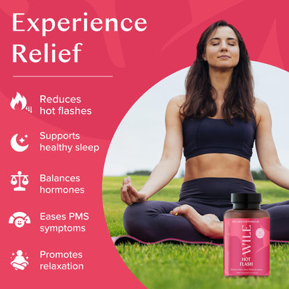 WILE Menopause and Perimenopause Supplements for Women - Hot Flashes and Night Sweats Relief with Kudzu Root - Premenopause Support for Stress, Hot Flash, Hormone Balance & Restful Sleep, 30 Servings - Maple Wellness Supplements