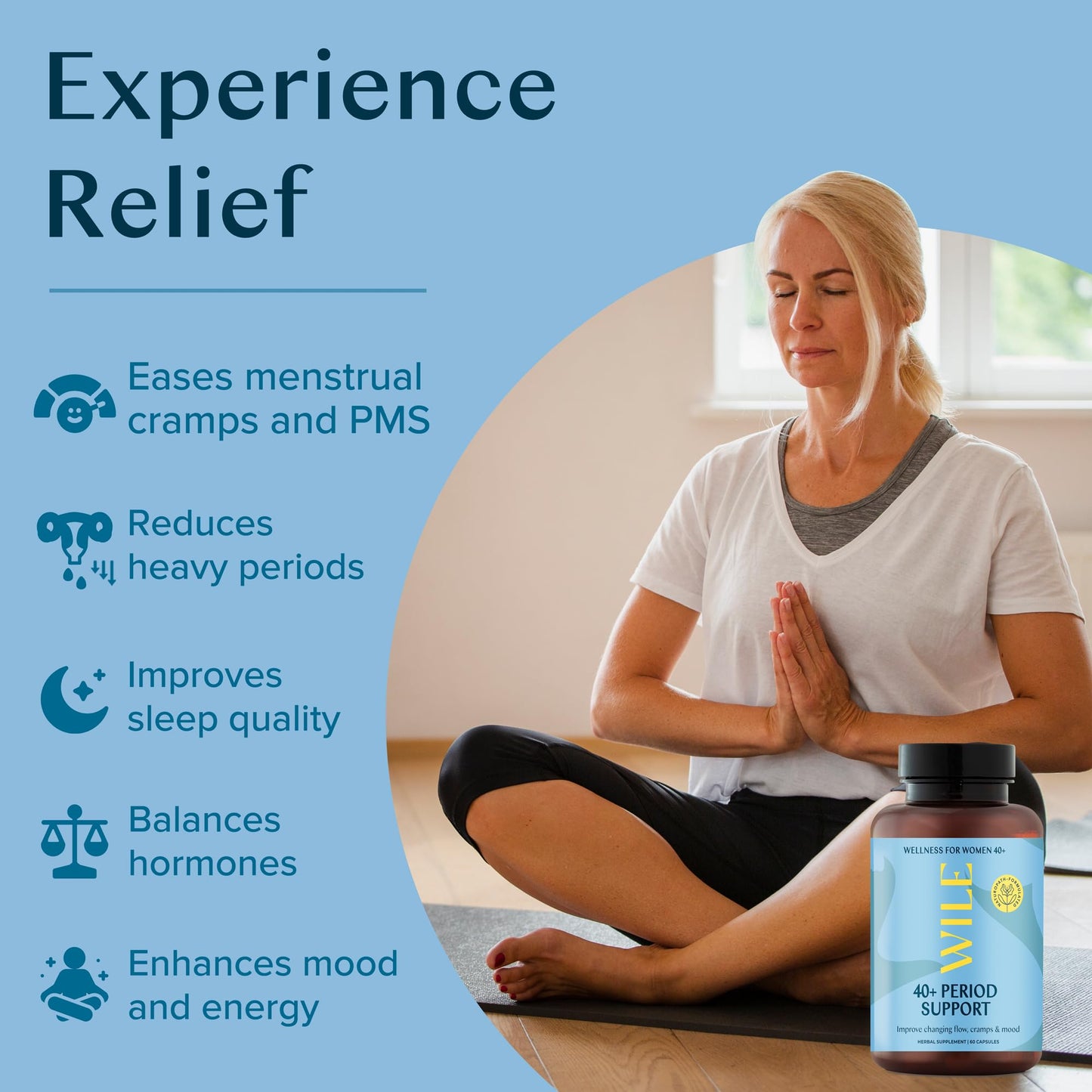 WILE Menopause and Perimenopause Supplements for Women - Menstrual Cramp, PMS and Heavy Period Relief with Dong Quai - Premenopausal Support for Hormone Balance & Improved Mood, Vegan, 30 Servings - Maple Wellness Supplements