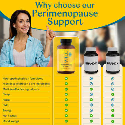 WILE Menopause and Perimenopause Supplements for Women with Ashwagandha - Menopausal Symptoms Relief for Stress, Hot Flashes, Night Sweats - Healthy Sleep & Hormone Balance Support, Vegan, 30 Servings - Maple Wellness Supplements