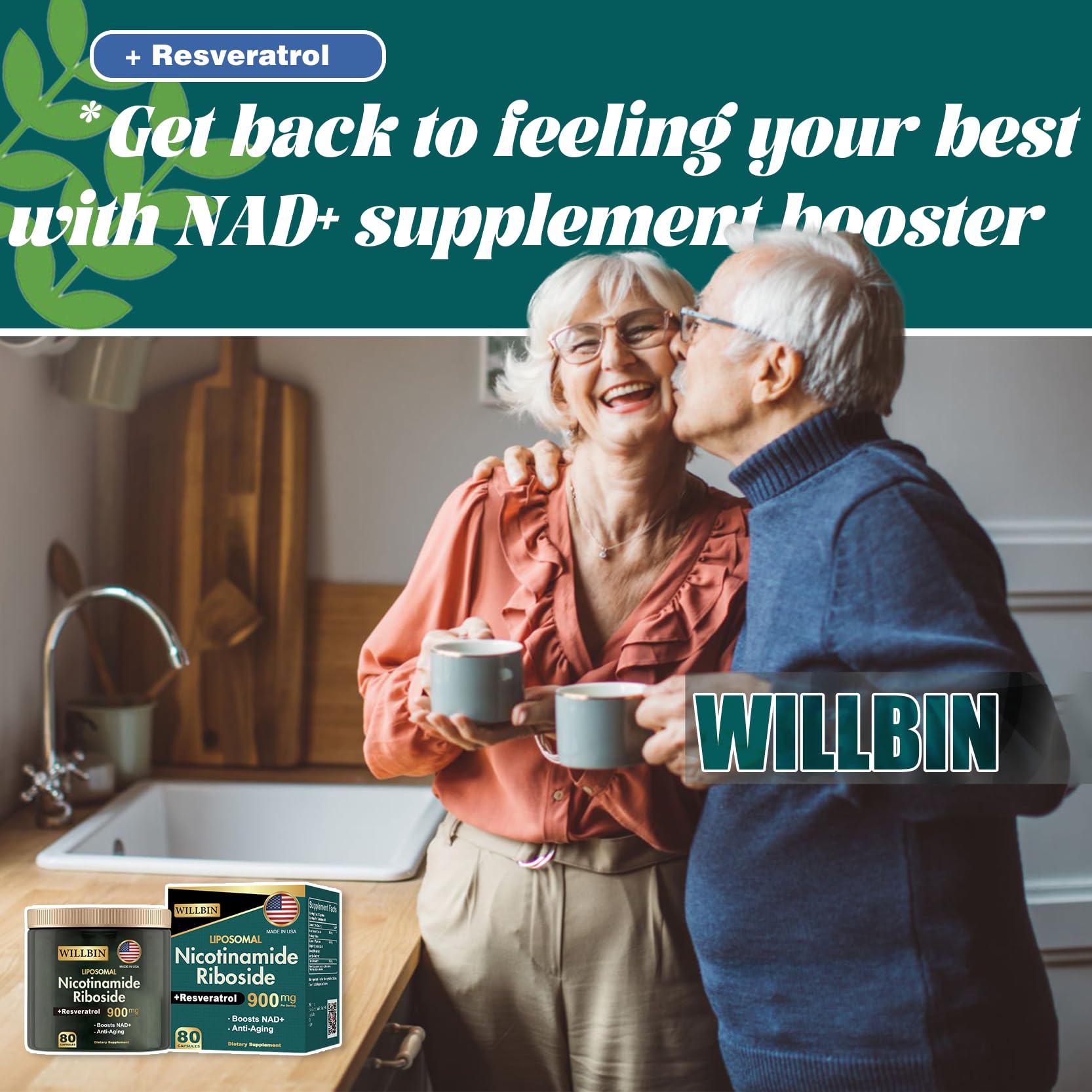 Willbin Liposomal NAD+ Supplement, Nicotinamide Riboside with Resveratrol, NAD Nicotinamide Riboside Boost Energy Focus Anti-Aging for Women & Men - 80 Vegan Capsules - Maple Wellness Supplements