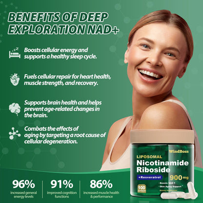 Windboss Liposomal NAD+ Supplement with Nicotinamide Riboside & Resveratrol, NAD Booster for Cellular Energy, Anti-Aging & Metabolism – NMN Alternative, NAD Supplement for Men & Women – 2pcs - Maple Wellness Supplements