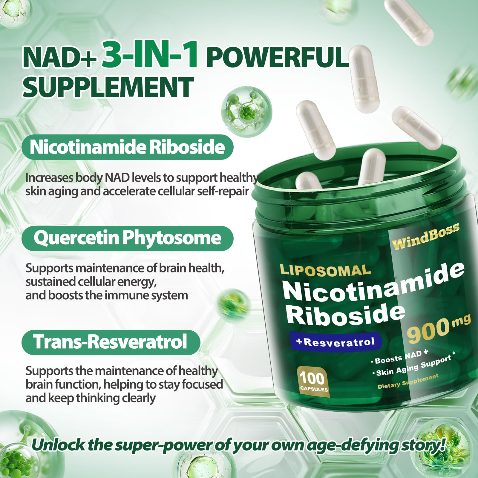 Windboss Liposomal NAD+ Supplement with Nicotinamide Riboside & Resveratrol, NAD Booster for Cellular Energy, Anti-Aging & Metabolism – NMN Alternative, NAD Supplement for Men & Women – 2pcs - Maple Wellness Supplements