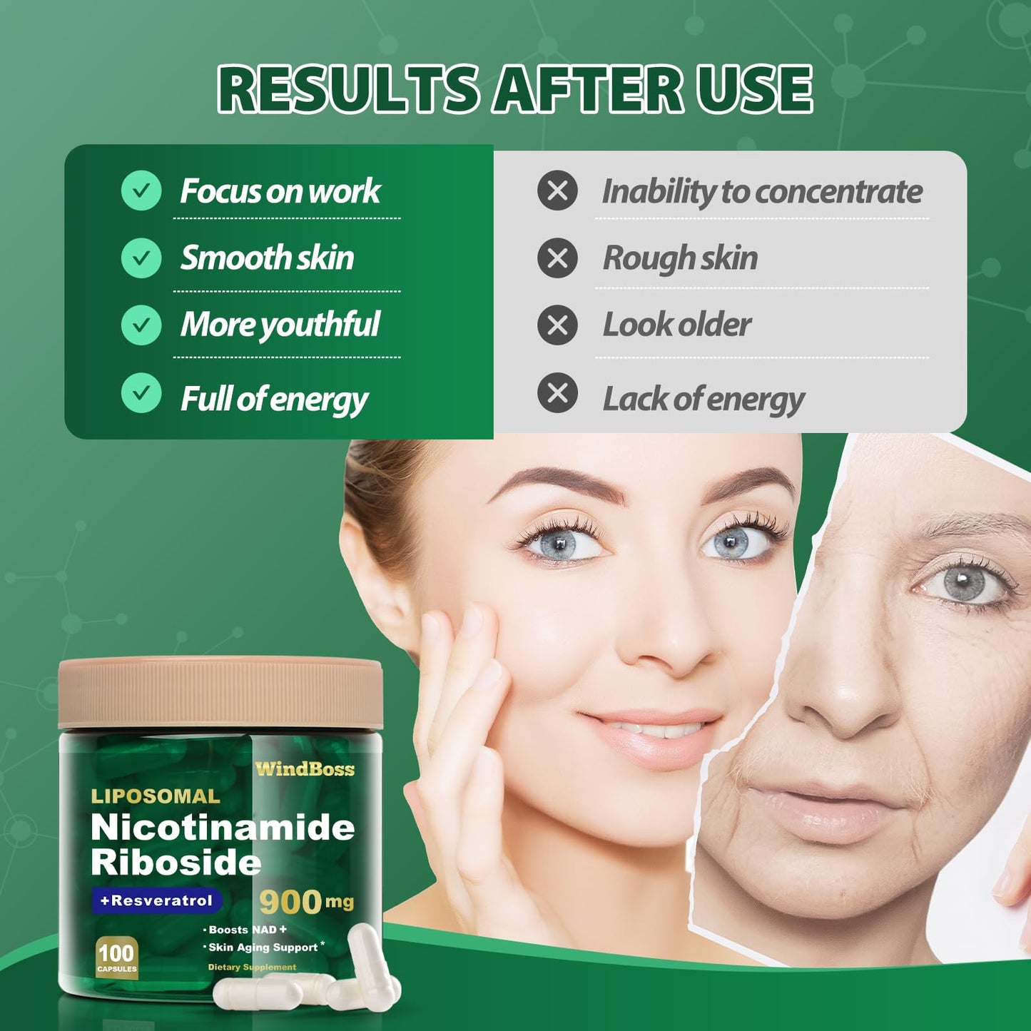 Windboss Liposomal NAD+ Supplement with Nicotinamide Riboside & Resveratrol, NAD Booster for Cellular Energy, Anti-Aging & Metabolism – NMN Alternative, NAD Supplement for Men & Women – 2pcs - Maple Wellness Supplements