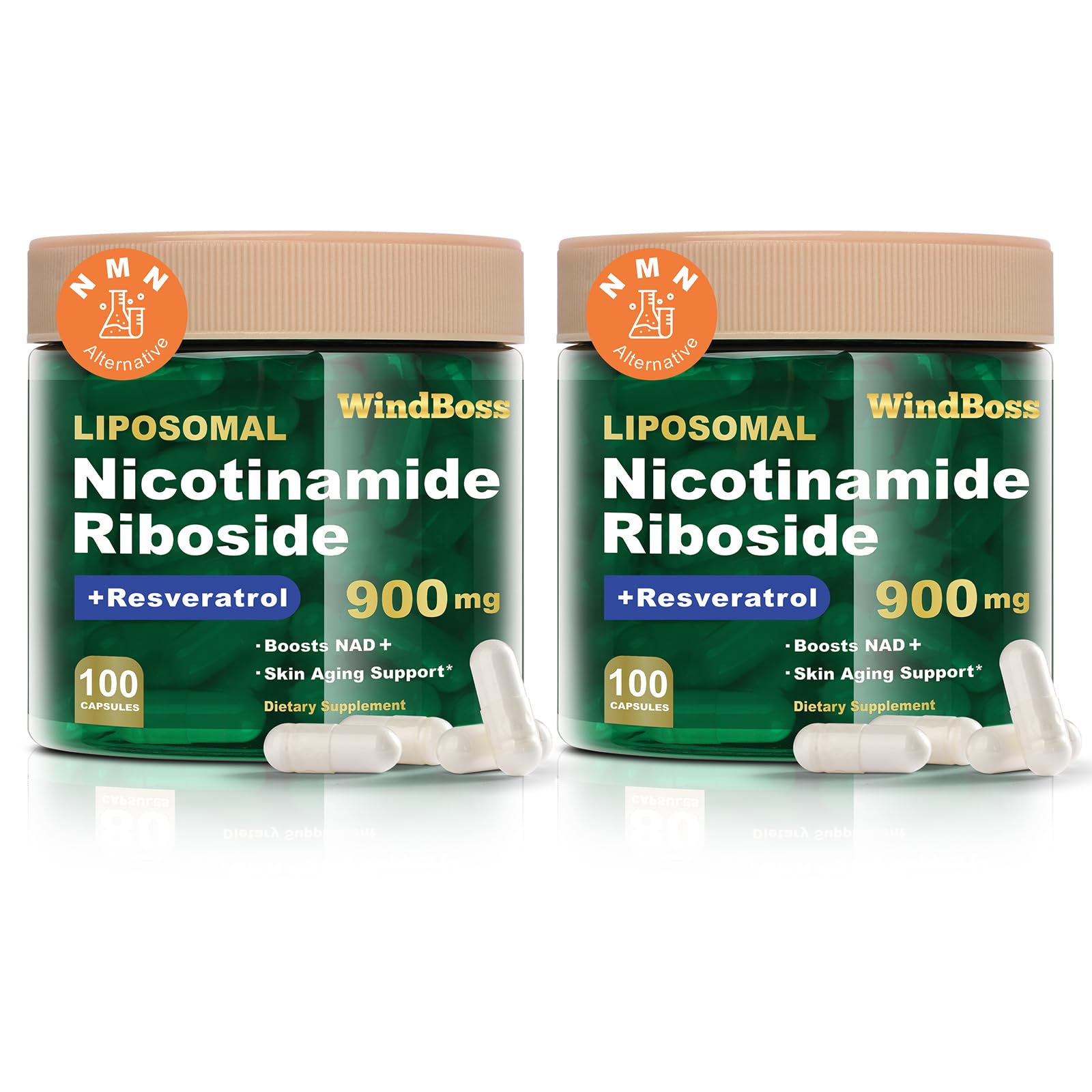 Windboss Liposomal NAD+ Supplement with Nicotinamide Riboside & Resveratrol, NAD Booster for Cellular Energy, Anti-Aging & Metabolism – NMN Alternative, NAD Supplement for Men & Women – 2pcs - Maple Wellness Supplements