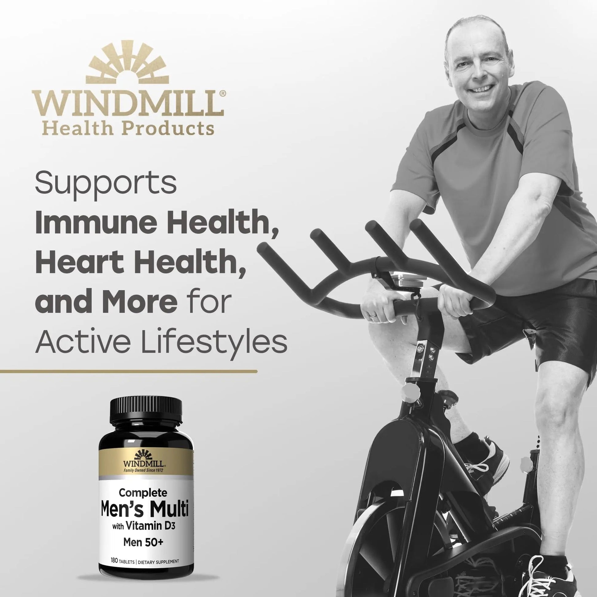 Windmill Natural Vitamins Men’s Multi 50+, with Vitamin D3, Mens Multivitamins for Daily Nutritional Support, Multivitamin for Men, 180 Tablet, 180 Day Supply - Maple Wellness Supplements