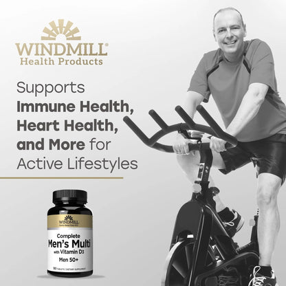 Windmill Natural Vitamins Men’s Multi 50+, with Vitamin D3, Mens Multivitamins for Daily Nutritional Support, Multivitamin for Men, 180 Tablet, 180 Day Supply - Maple Wellness Supplements