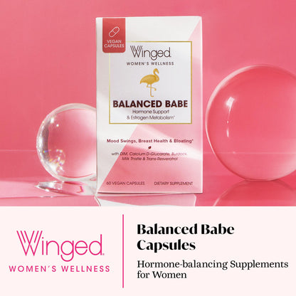 Winged Wellness Balance Babe, Hormone Balance & Estrogen Detox Supplement for Women - 100mg DIM & Calcium D-Glucarate & Milk Thistle for PMS Bloating, Cramps, Mood & Hormonal Acne Support, 60 Capsules - Maple Wellness Supplements