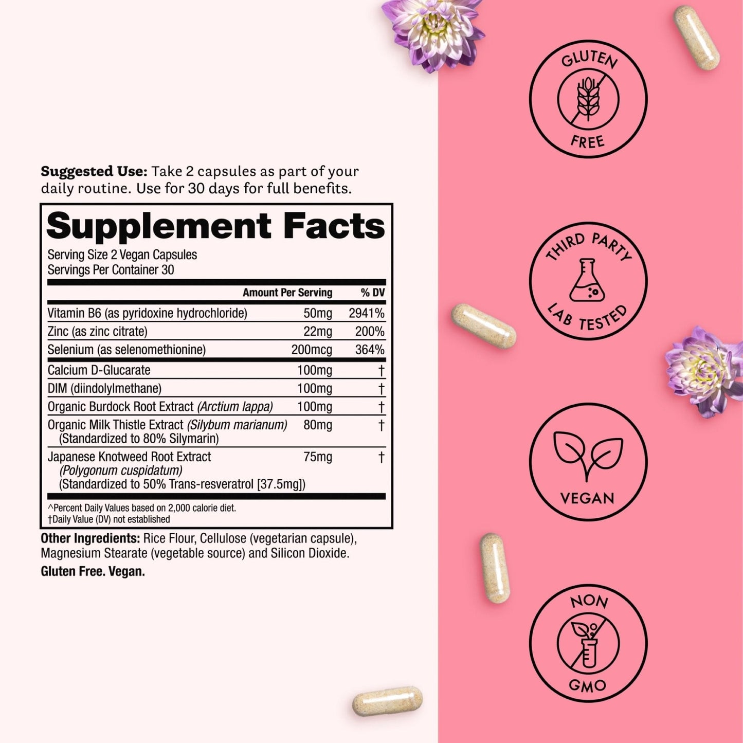 Winged Wellness Balance Babe, Hormone Balance & Estrogen Detox Supplement for Women - 100mg DIM & Calcium D-Glucarate & Milk Thistle for PMS Bloating, Cramps, Mood & Hormonal Acne Support, 60 Capsules - Maple Wellness Supplements