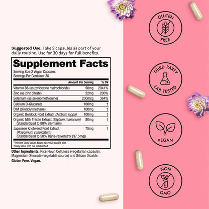 Winged Wellness Balance Babe, Hormone Balance & Estrogen Detox Supplement for Women - 100mg DIM & Calcium D-Glucarate & Milk Thistle for PMS Bloating, Cramps, Mood & Hormonal Acne Support, 60 Capsules - Maple Wellness Supplements