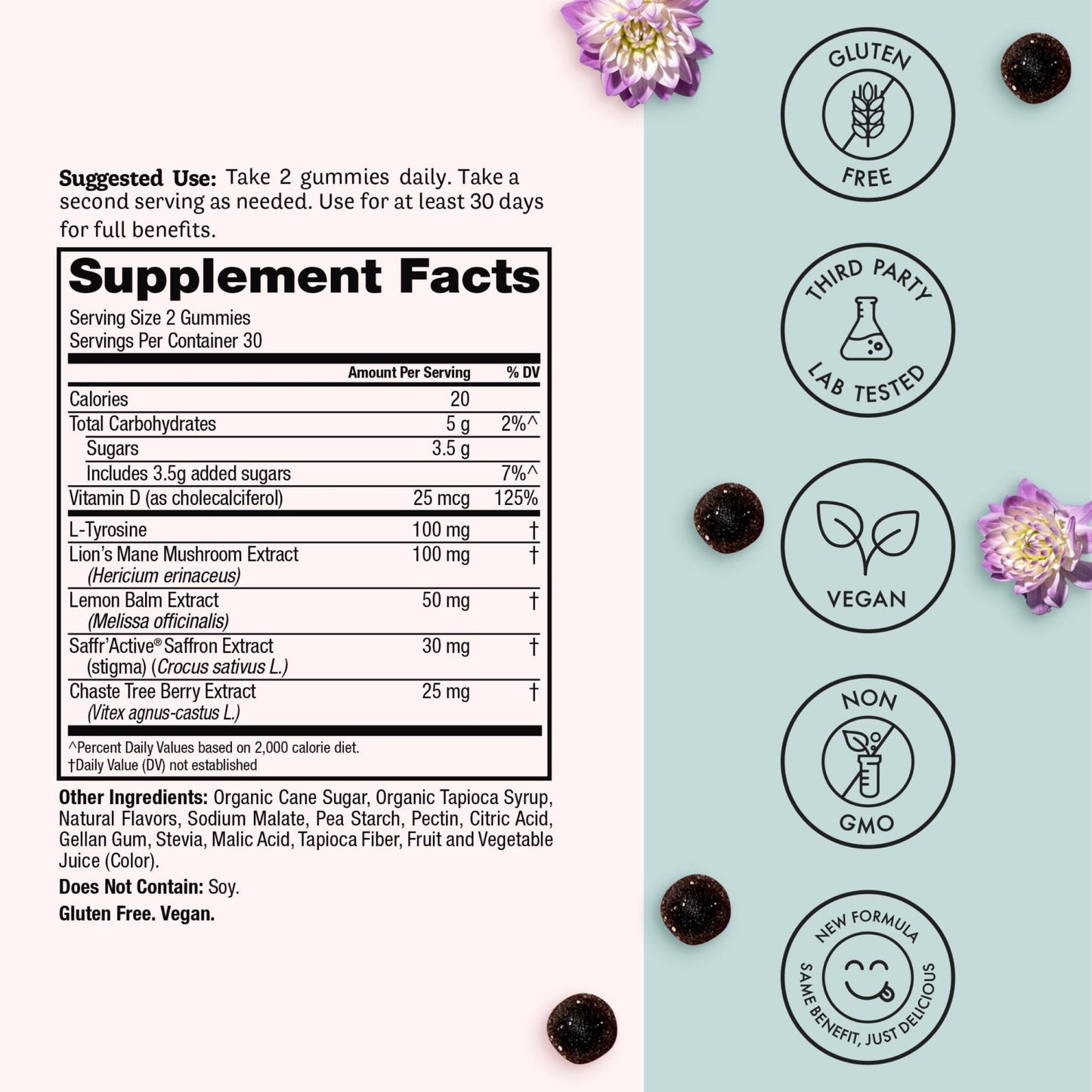 Winged Wellness Happy Her Mood Gummies - Daily Mood Enhancer Support Supplement for Women - Vitamin D with Saffron, Lemon Balm, & Lions Mane Mushrooms for Balance & Calming Relief - 50 Vegan Gummies - Maple Wellness Supplements