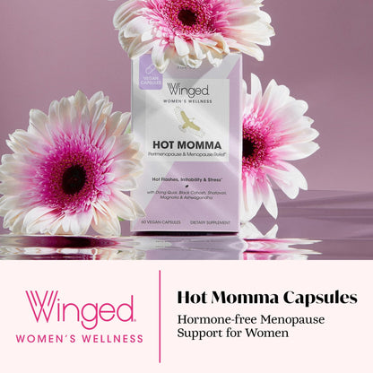 Winged Wellness Hot Momma Menopause Supplements for Women - Hormone-Free Menopause Relief Support for Hot Flashes & Night Sweats with Chaste Tree Berry, Multivitamins & Shatavari - 60 Vegan Capsules - Maple Wellness Supplements