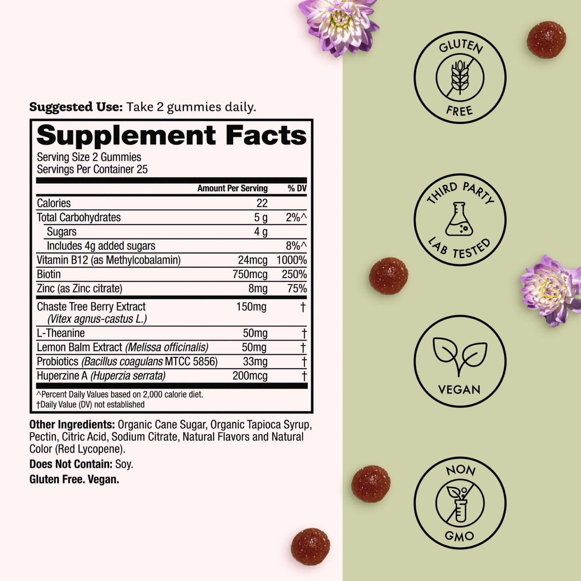 Winged Wellness Multivitamin Gummies for Teen Girls - Teen Vitamins for Mood & Hormonal Health - Vegan Gummy Supplement with Chaste Tree, Lemon Balm, L-Theanine, Probiotics & Biotin - 50 Gummies - Maple Wellness Supplements