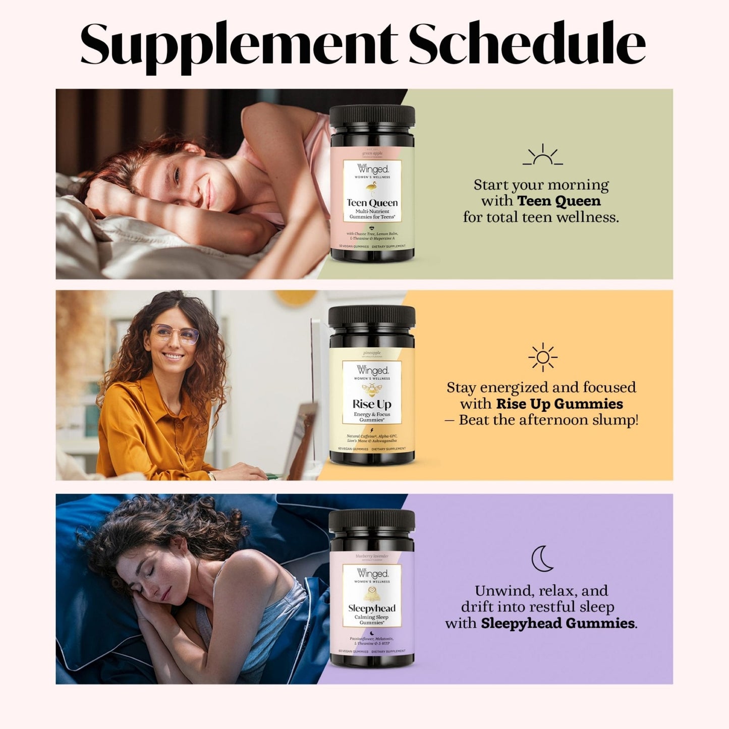 Winged Wellness Multivitamin Gummies for Teen Girls - Teen Vitamins for Mood & Hormonal Health - Vegan Gummy Supplement with Chaste Tree, Lemon Balm, L-Theanine, Probiotics & Biotin - 50 Gummies - Maple Wellness Supplements