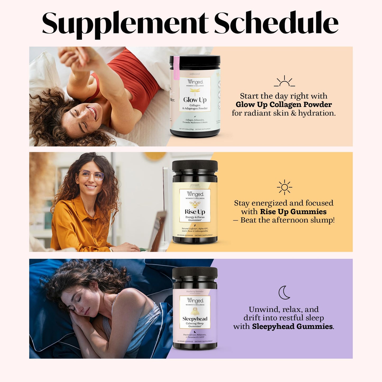 Winged Wellness Rise Up, Energy & Focus Gummies for Women - Daily Brain Boost Gummy Supplement with Natural Caffeine, Ashwagandha, B12, Nootropics Alpha-GPC & Lion’s Mane - Pineapple, 60 Gummies - Maple Wellness Supplements