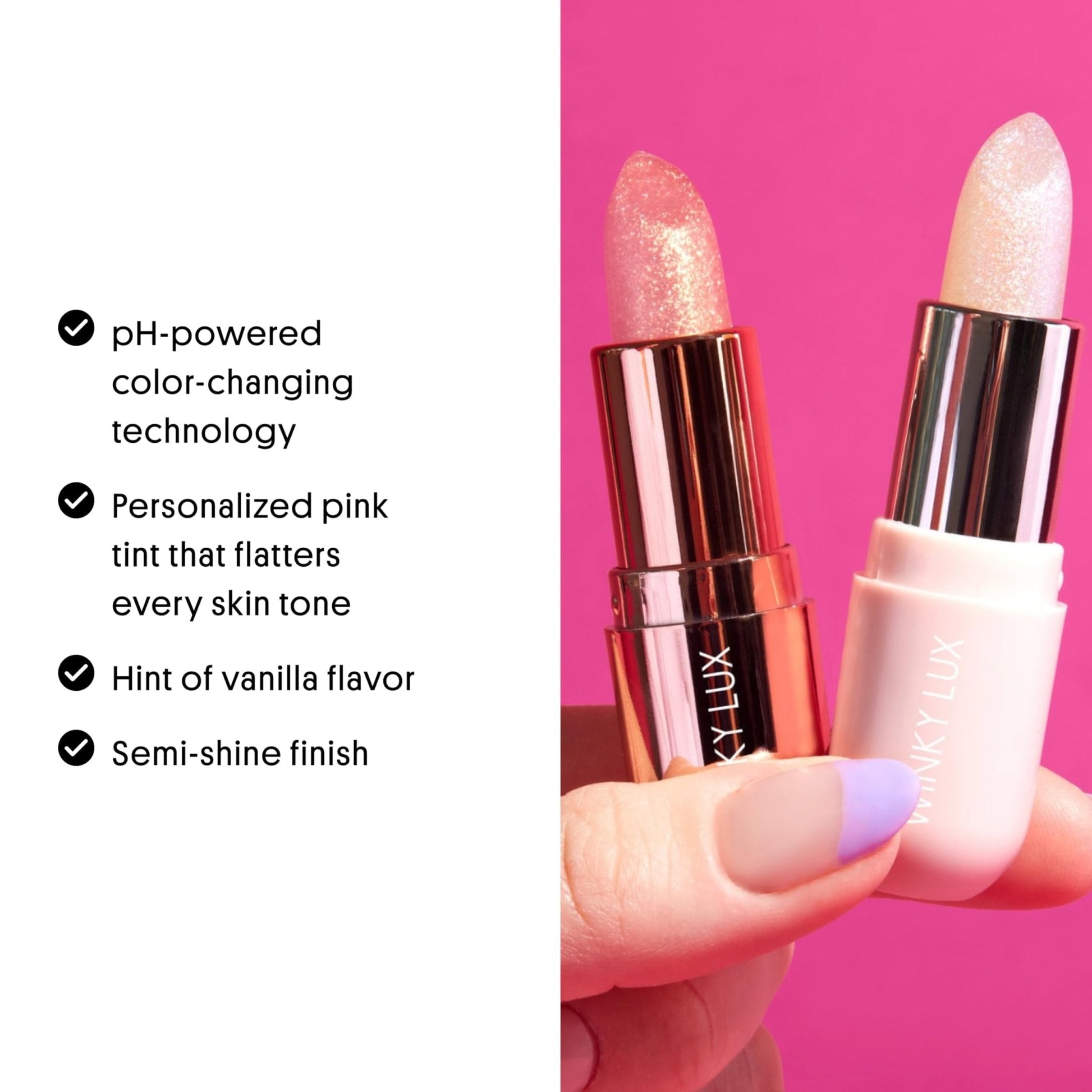 Winky Lux Unicorn Glimmer Balm -Hydrating ph Lip Balm, Natural Pink Tint with pH Color Changing, Moisturize & Soften Lips While Leaving Sheer Pink Tint, with Vanilla Scent - Maple Wellness Supplements