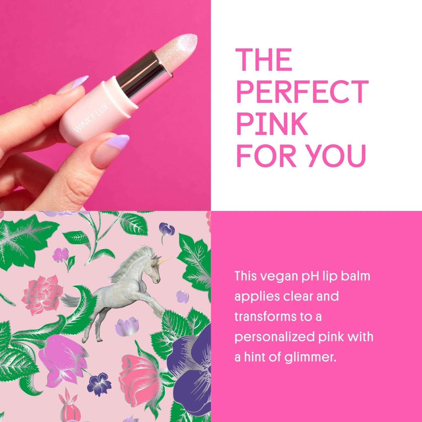 Winky Lux Unicorn Glimmer Balm -Hydrating ph Lip Balm, Natural Pink Tint with pH Color Changing, Moisturize & Soften Lips While Leaving Sheer Pink Tint, with Vanilla Scent - Maple Wellness Supplements
